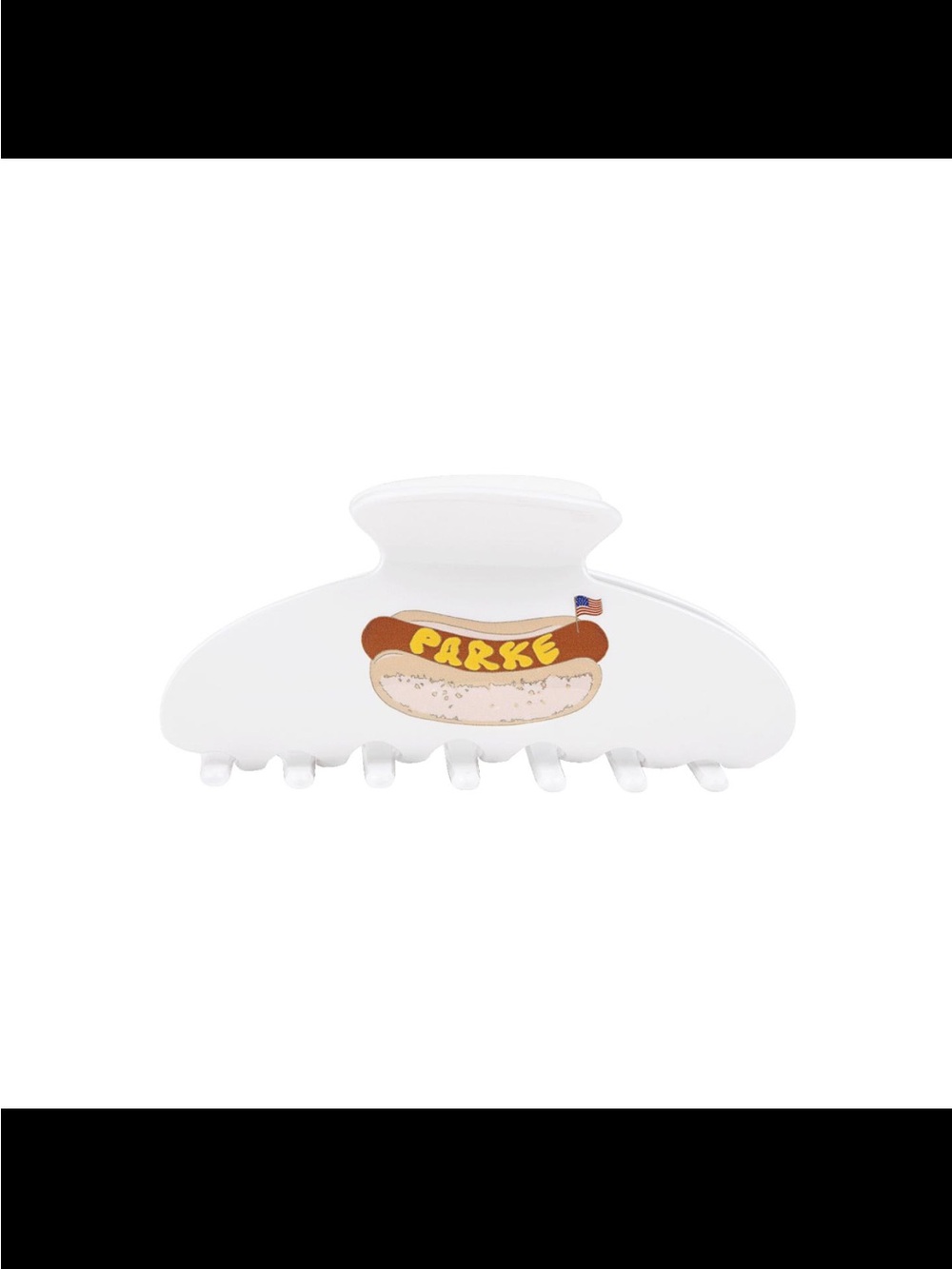 Parke White Hair Clip with Hot Dog Print NEW in package